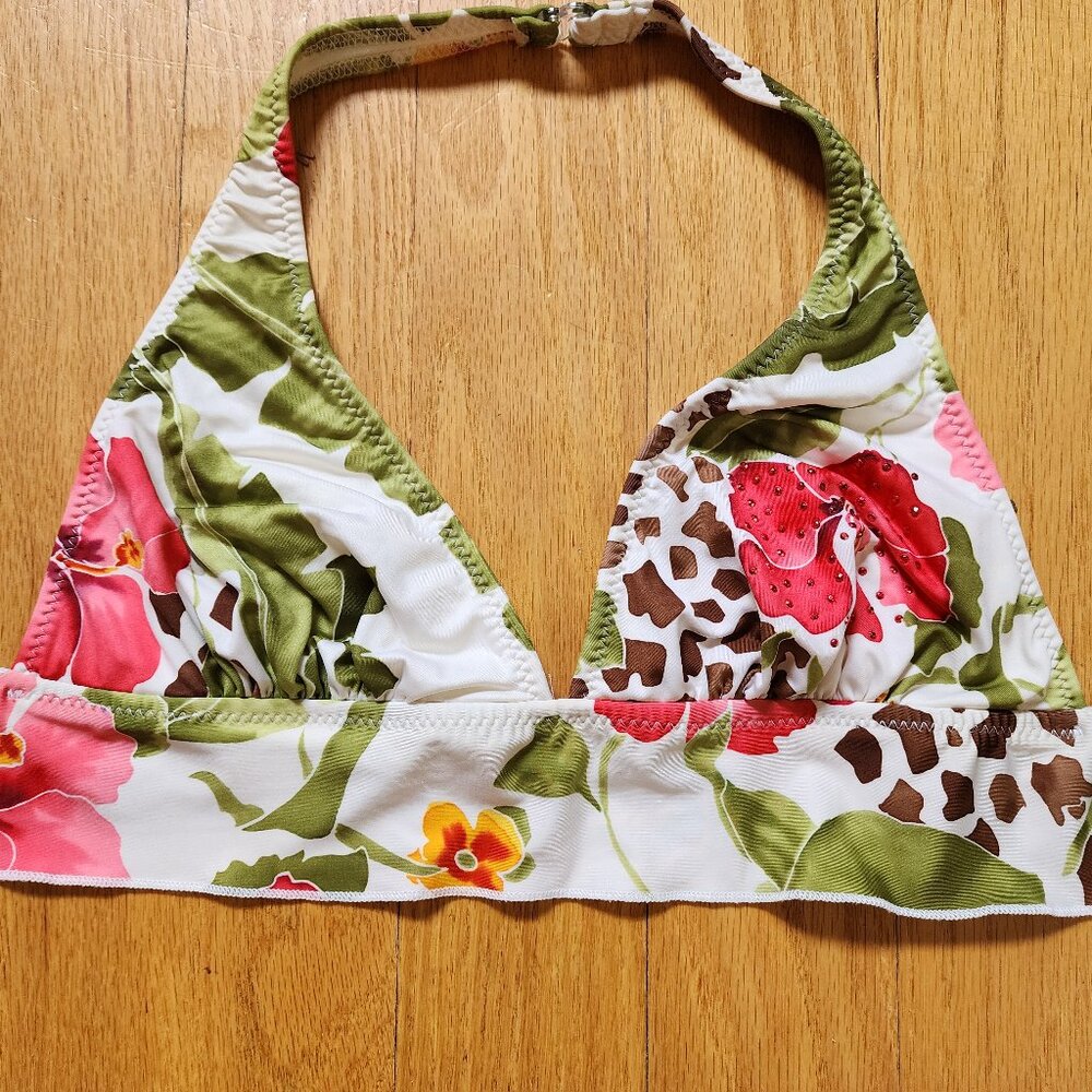 Endless Sun White/Pink/Green Tropical Bikini Top Size Large